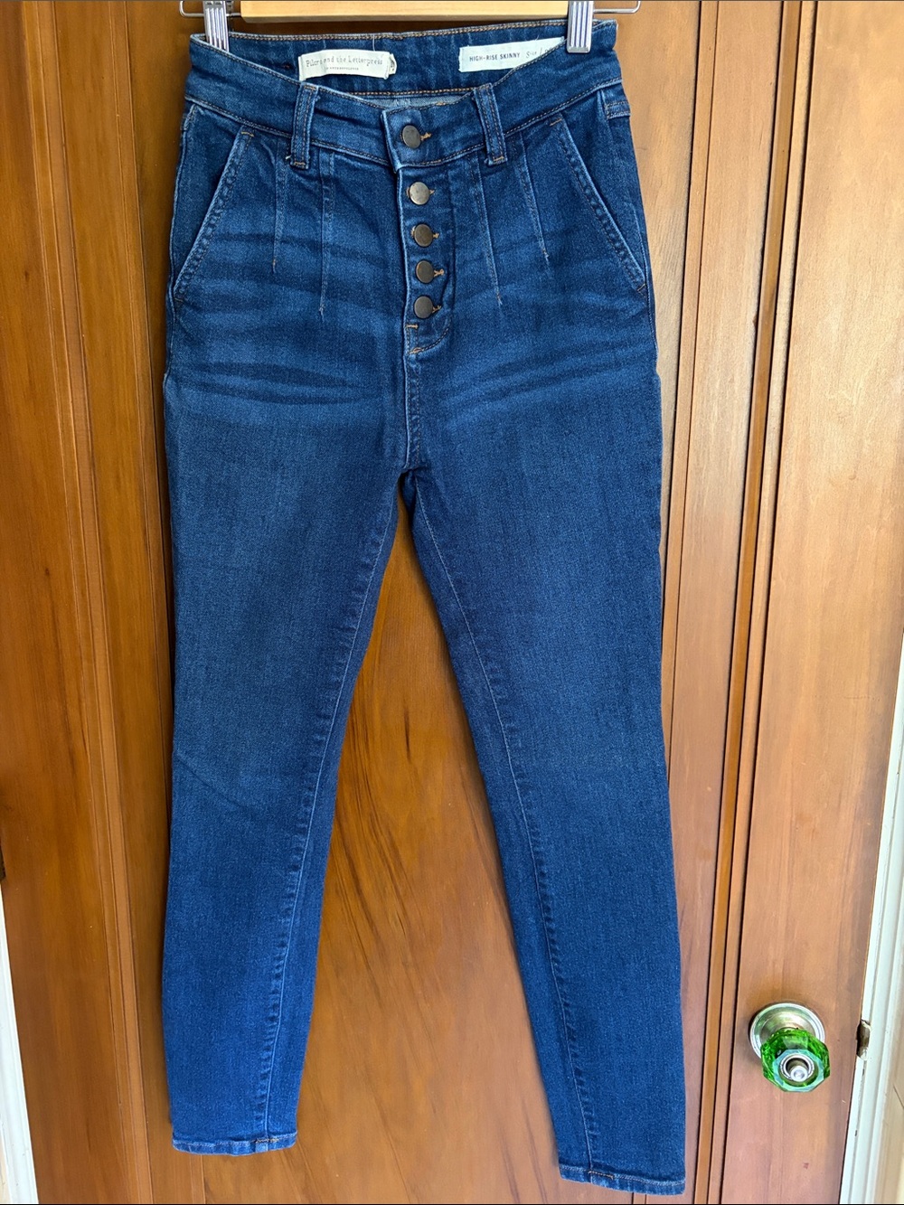 Pilcro and the Letterpress High-Rise Dark Blue Button-Fly Jeans